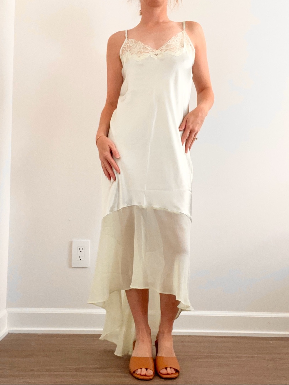 Vintage Silk Lace-Trim Slip Dress in Pale Seafoam Color - Picture 3 of 5